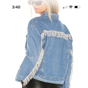 Superdown Raya Rhinestone Fringe Jacket in Light Blue Wash